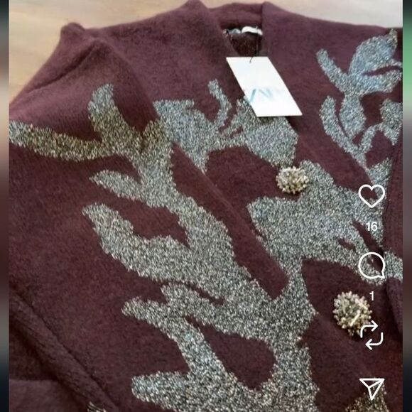 NWT ZARA KNIT COAT WITH METALLIC THREAD Wine | 2756/128/6 - Picture 15 of 16